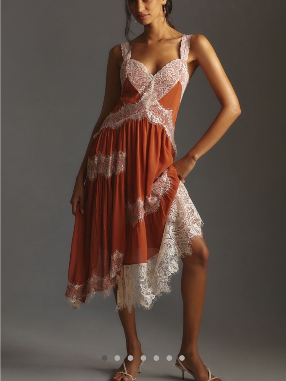 Rust Lace Trim Slip Dress